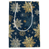 Blue and Gold Snowflake Christmas Mittlere Geschenktüte (Vorderseite)