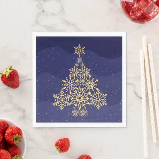 Blue and Gold Snowflake Tree Weihnachten Napkins Serviette (Beispiel)