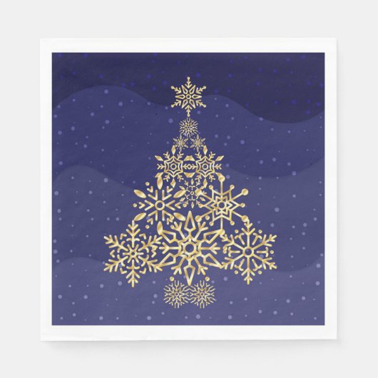 Blue and Gold Snowflake Tree Weihnachten Napkins Serviette (Vorderseite)