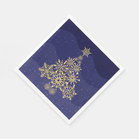 Blue and Gold Snowflake Tree Weihnachten Napkins Serviette (Ecke)