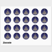 Blue and Gold Snowflake Tree Weihnachtssticker Runder Aufkleber (Blatt)