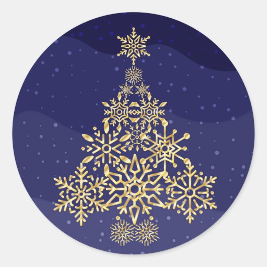 Blue and Gold Snowflake Tree Weihnachtssticker Runder Aufkleber (Vorderseite)