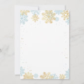 Blue and Gold Snowflake Winter Boy Baby Dusche Einladung (Rückseite)