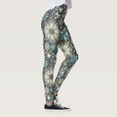 Blue and Gold Snowflakes und Blume Urlaub Leggings (Rechts)