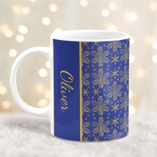 Blue and Gold Snowflakes Weihnachten Tasse mit Nam