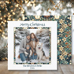Blue and Gold Snowmen Family Foto Weihnachten<br><div class="desc">Personalisierte Weihnachtskarten mit familiärem Foto. Hübsche blaue und goldene Schneemänner feierlichen Hintergrund.</div>