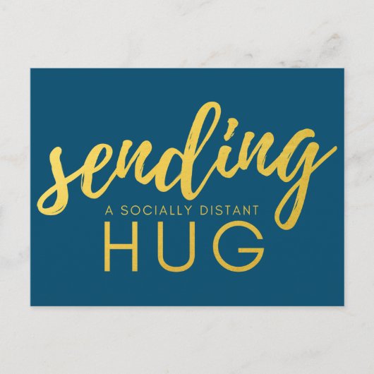 Blue and Gold Social Distance Hug Postkarte (Vorderseite)