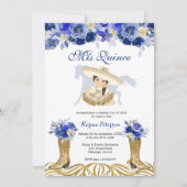 Blue and Gold Spanish Boot Charra Quinceanera Einladung (Vorderseite)