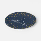 Blue and Gold Sparkle Confetti Monogram Birthday Pappteller (Schrägansicht)