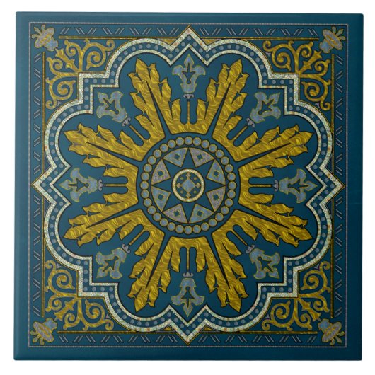 Blue and Gold Star Point Deko Fliese (Vorderseite)