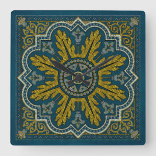 Blue and Gold Star Point Deko Quadratische Wanduhr