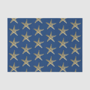 Blue and Gold Starfish Beach Coastal Seidenpapier