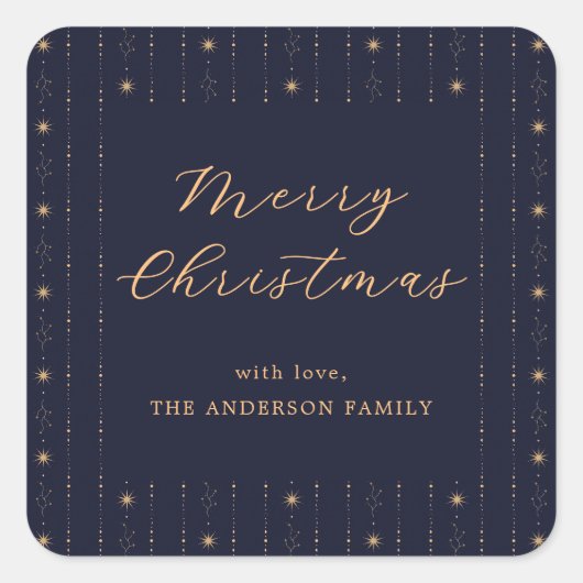 Blue and Gold Stars Frohe Weihnachten Quadratischer Aufkleber (Vorderseite)
