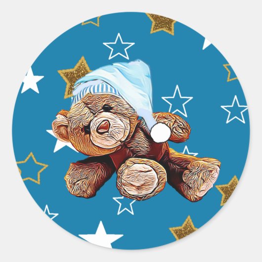 Blue and Gold Stars Teddy Bear Baby Shocker Runder Aufkleber (Vorderseite)