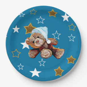 Blue and Gold Teddy Bear and Stars Paper Teller