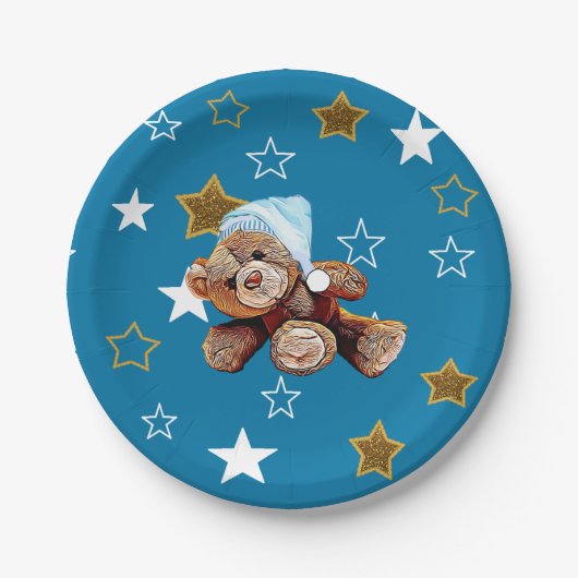 Blue and Gold Teddy Bear and Stars Paper Teller (Vorderseite)