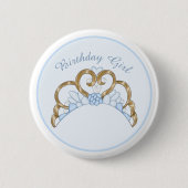 Blue and Gold Tiara Birthday Girl Button (Vorderseite)