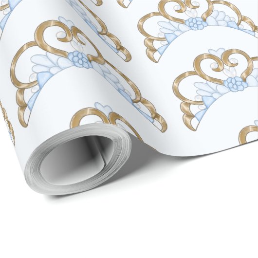 Blue and Gold Tiara Wrapping Paper Geschenkpapier (Rolleneckpunkt)