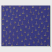 Blue and Gold Tree Holiday Geschenkpapier (Flach)