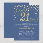 Blue and Gold Überraschung 21. Geburtstag Diamond Einladung (Vorne/Hinten)