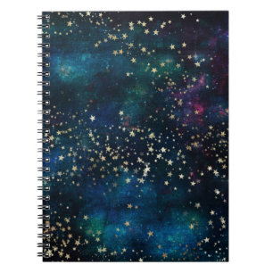 Blue and Gold Under Stars Night Sky Notizblock