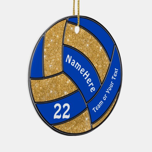 Blue and Gold Volleyball Ornament Personalisiert (Rechts)