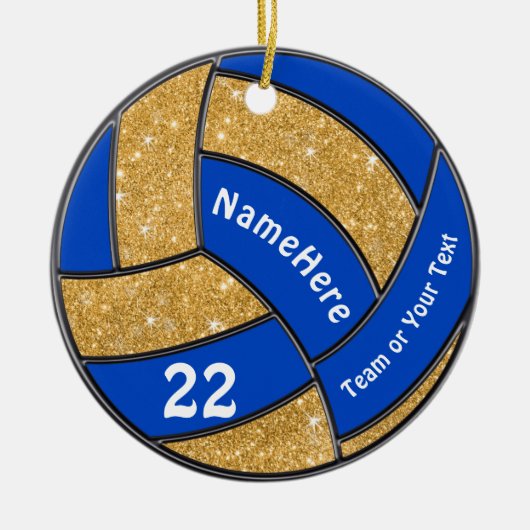 Blue and Gold Volleyball Ornament Personalisiert (Vorne)
