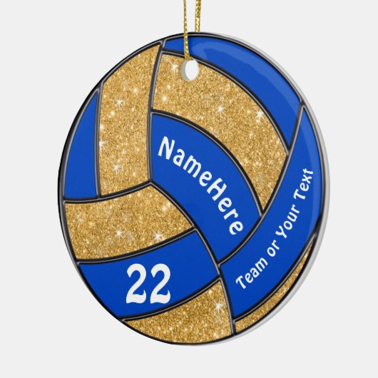 Blue and Gold Volleyball Ornament Personalisiert (Links)