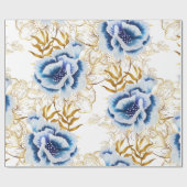 Blue and Gold Watercolor Anemone Geschenkpapier (Flach)