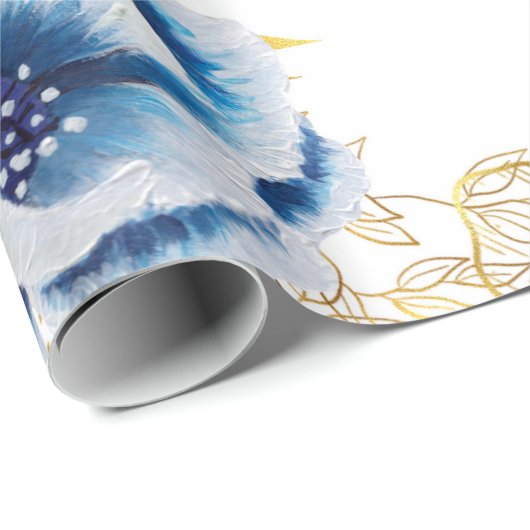 Blue and Gold Watercolor Anemone Geschenkpapier (Rolleneckpunkt)