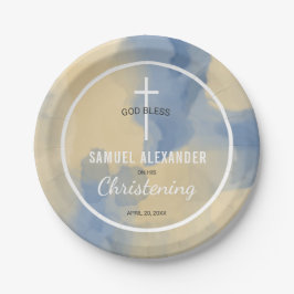 Blue and Gold Watercolor Baby Boy Christening Pappteller