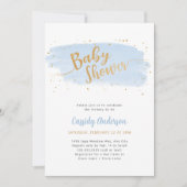 Blue and Gold Watercolor Baby Dusche Einladung (Vorderseite)