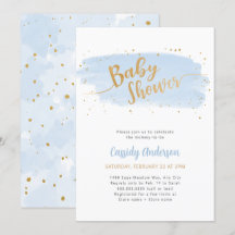 Blue and Gold Watercolor Baby Dusche Einladung