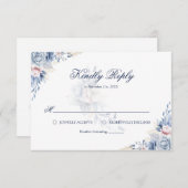Blue and Gold Watercolor Floral Wedding RSVP Card (Vorne/Hinten)