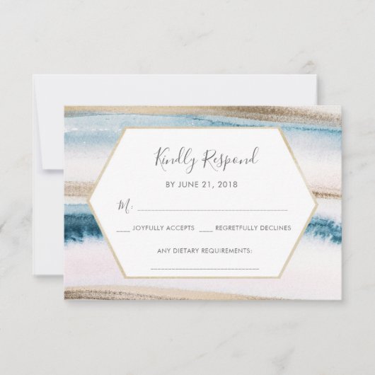Blue and Gold Watercolor RSVP-Karten Einladung (Vorderseite)