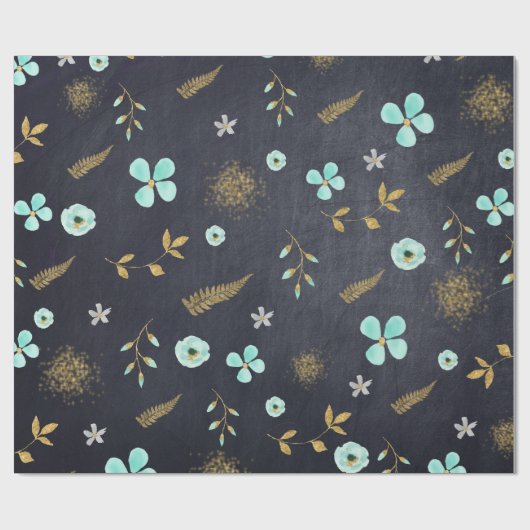 Blue and Gold Watercolor Spring Geschenkpapier (Flach)