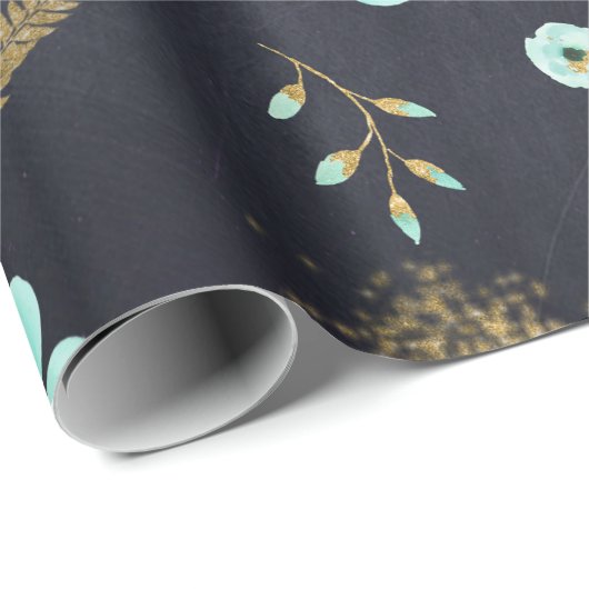 Blue and Gold Watercolor Spring Geschenkpapier (Rolleneckpunkt)