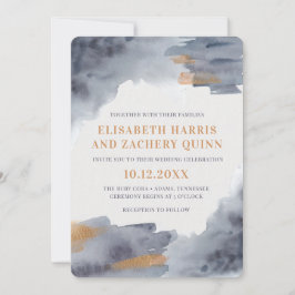 Blue and Gold Watercolor Swash Einladung zur Hochz