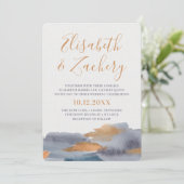 Blue and Gold Watercolor Swash Wedding Einladung (Stehend Vorderseite)