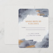 Blue and Gold Watercolor Swash Wedding RSVP Card Karte (Vorne/Hinten)