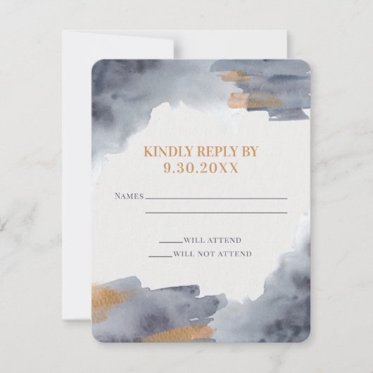 Blue and Gold Watercolor Swash Wedding RSVP Card Karte (Vorderseite)