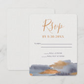 Blue and Gold Watercolor Swash Wedding RSVP Karte (Vorne/Hinten)