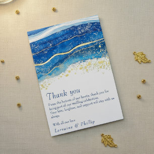 Blue and Gold Watercolor Wedding Danke Karte
