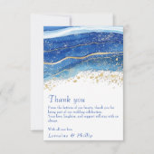 Blue and Gold Watercolor Wedding Danke Karte (Vorderseite)