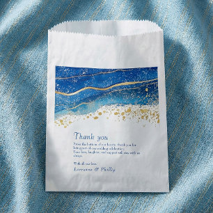 Blue and Gold Watercolor Wedding Danke Karte Geschenktütchen