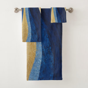 Blue and Gold Waves Badhandtuch Set