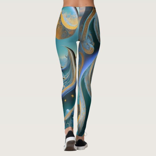 Blue and Gold Waves Leggings (Rückseite)
