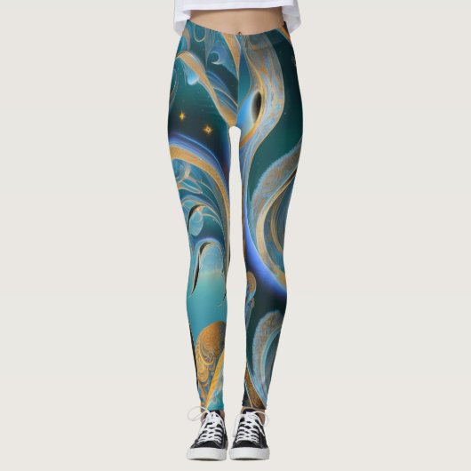 Blue and Gold Waves Leggings (Vorderseite)