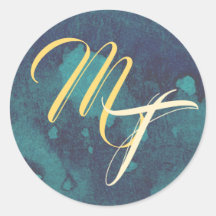 Blue and Gold Wedding Monogram Umschlag Aufkleber