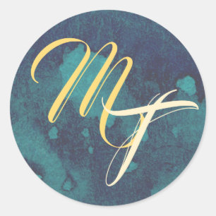 Blue and Gold Wedding Monogram Umschlag Aufkleber